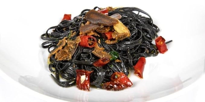 Linguine with Ink of Squid (Pack of 4) - Italian Linguine Al Nero Di Seppia Pasta From the Region of Di Campofilone- Imported Italian Egg Pasta- 8.8 ounces / 250 grams