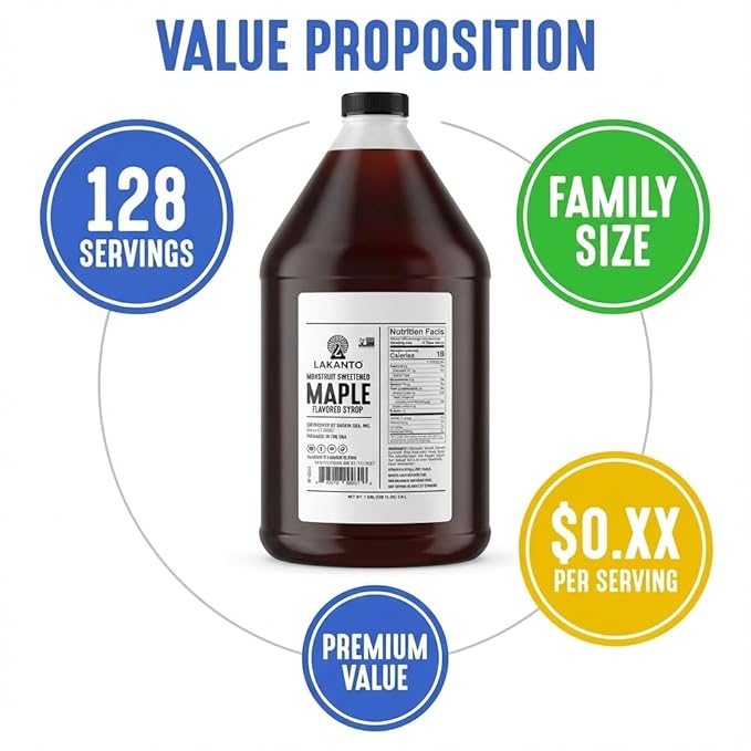 Lakanto Sugar Free Maple Flavored Syrup Sweetener with Monk Fruit and Erythritol 128 fl oz