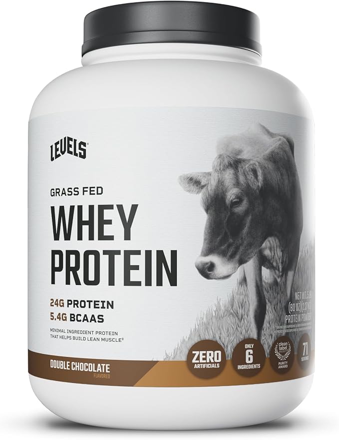 Levels Grass Fed Whey Protein Powder No Artificials 24G of Protein Double Chocolate 5LB