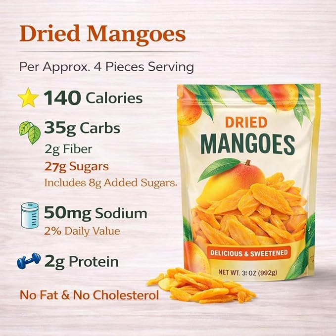 Dried Mango Slices Sweetened Tropical Fruit Snack 35 oz Sliced Soft Chewy Mangoes - Snacking Gifting Baking Smoothies Trail Mix Treat – Resealable Bag