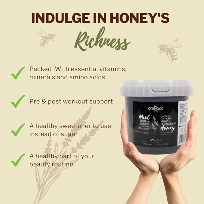 OneRoot Raw Buckwheat Honey – 6.6 lbs Unheated &amp Unprocessed Dark – Nutrient-Rich Antioxidant-Packed Natural Sweetener – Pure &amp Unfiltered Honey