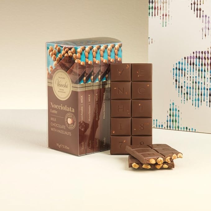 Venchi - Bundle of 6 Milk Chocolate and Hazelnut Bars 21.16 oz - 3.52oz each bar - Gluten Free - Family Pack