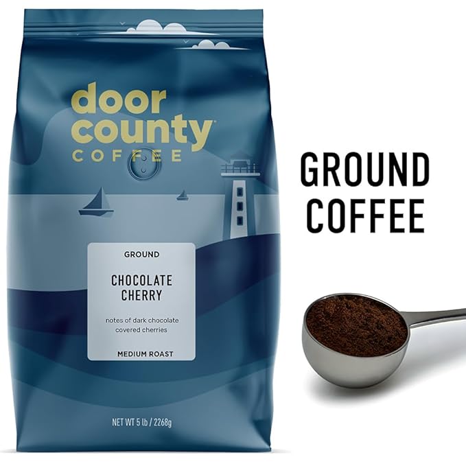 Door County Coffee Dark Chocolate &amp Cherry Flavored Ground Medium Roast - 5 lb Bag