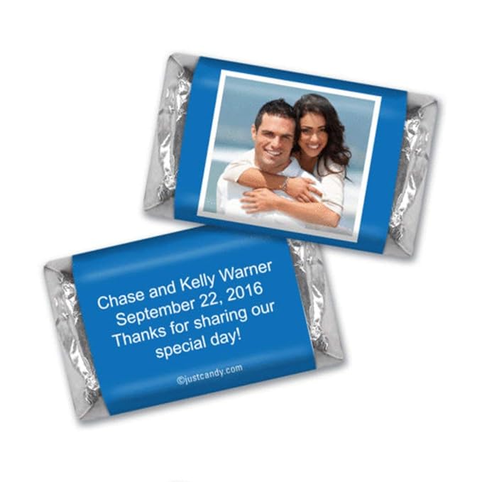 Personalized Wedding Candy Favors with Photo Mini Wrappers - True Blue