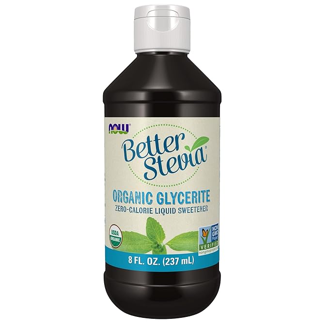 NOW Foods BetterStevia Organic Glycerite Zero-Calorie Liquid Sweetener Keto Friendly Suitable for Diabetics No Erythritol 8-Ounce