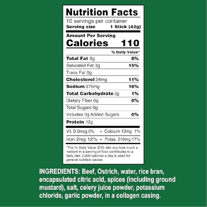 Ostrim (1.5oz) Beef &amp Ostrich High Protein Snack Stick (Original Flavor) (1 Pack of 10)