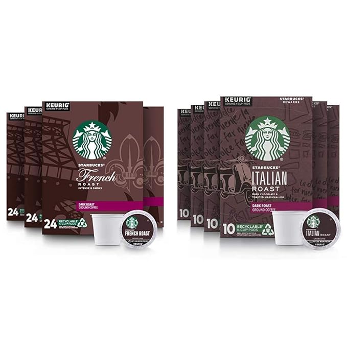 Starbucks K-Cup Coffee Pods - Dark Roast French Roast and Italian Roast for Keurig Brewers
