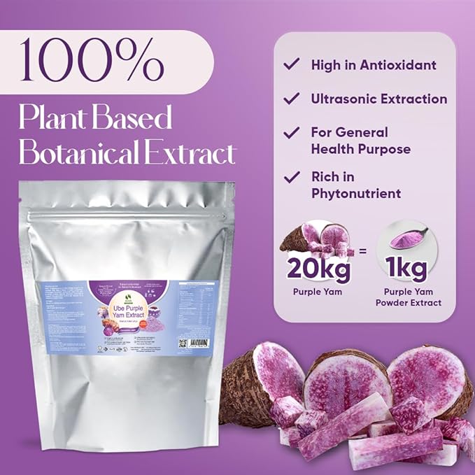 Bionutricia Ube Purple Yam (Dioscorea alata) Extract Powder (35oz) Premium Natural Asian Superfood &amp Baking Ingredient Non GMO Pure Extraction No Artificial Flavor &amp Color (1kg (35oz))