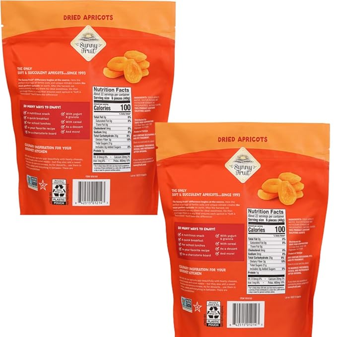 Sunny! Fruit Organic Dried Apricots Soft &amp Naturally Sweet Sun-Dried Apricots No Added Sugar Non-GMO Healthy Snack 32 oz Bags (Pack of 2)