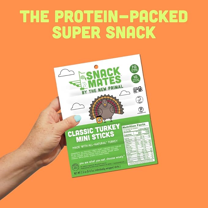 New Primal Snack Mates Turkey Sticks Gluten Free Healthy Snacks for Kids Low Sugar High Protein Back to School Snacks Mini Paleo Jerky Meat Stick 7g Protein 45 Calories 40 Pack
