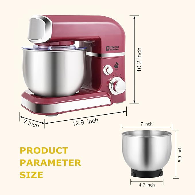 Kitchen in the box Stand Mixer3.2Qt Small Electric Food Mixer6 Speeds Portable Lightweight Kitchen Mixer for Daily Use with Egg WhiskDough HookFlat Beater (Purplish-red)