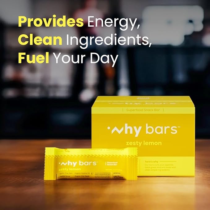 Why Bars Superfood Protein Bars 2.04 Ounce Bars - Protein Bar Superfood Gluten Free Non GMO Organic Vegan Simple Ingredients (Zesty Lemon)