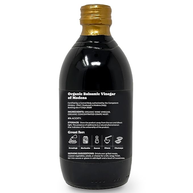 Food To Live Organic Balsamic Vinegar of Modena 500 ml – Italian Unfiltered Unpasteurized Aceto Balsamico di Modena IGP Non-GMO Vegan (Pack of 6)