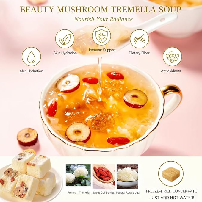 Freeze-Dried Red Date Snow Fungus Soup with Longan Instant White Fungus 100% Natural Vegan Low Fat 15 Packs
