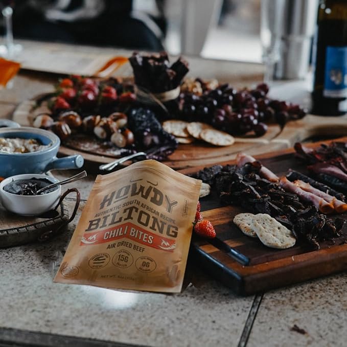 HowdySnax Biltong Chili Bites – 4 Pack (16 oz Total) – Bulk Spicy Beef Snack • High‑Protein • Keto &amp Paleo • No Preservatives • Made in USA