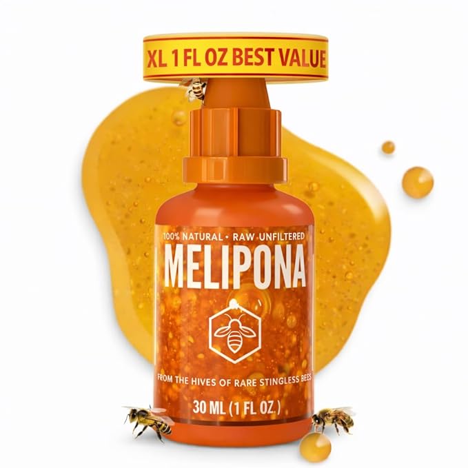 30ML Large Melipona Stingless Bee Raw Honey – Jimerito Gotas De Miel -100% Natural Authentic Wildcrafted Nectar – Pure &amp Original from Yucatán – Sweet &amp Tangy Flavor IMPORTED FROM MEXICO