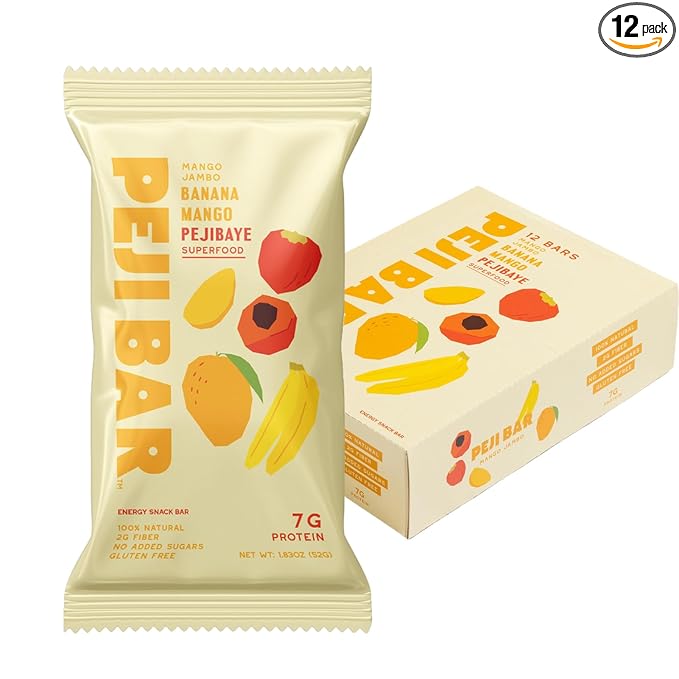 PEJI BAR Superfood Energy Bars |Mango Jambo Banana Mango Flavor | Gluten Free 7g Protein Fiber Whole Ingredients No Sugar Added | Adventure Ready Snack 12 Count