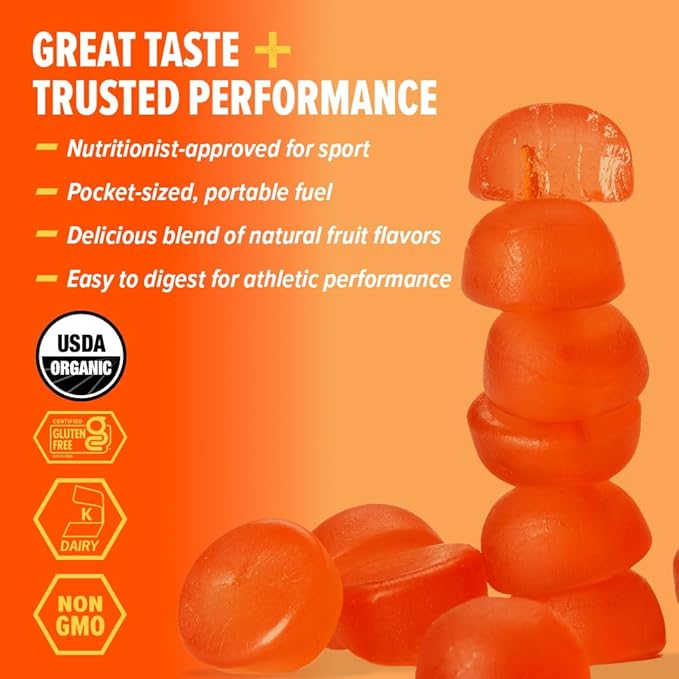 Honey Stinger Organic Orange Blossom Energy Chew Gluten Free &amp Caffeine Free for Exercise Running and Performance Sports Nutrition for Home &amp Gym Pre and Mid Workout 21.6 Ounces (Pack of