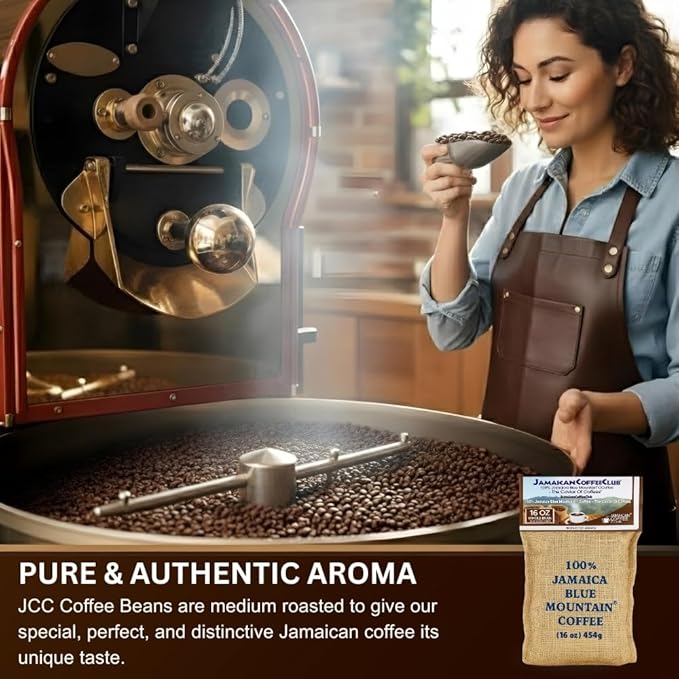 JamaicanCoffeeClub Blue Mountain Whole Bean Coffee WB 16oz 100% Jamaican Beans Premium Roast Bold Smooth Taste Freshly Packed Coffee from Jamaica Rich Aroma Gourmet Blend