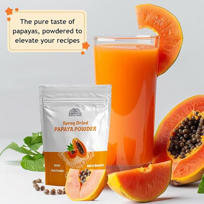 Papaya Fruit Powder 227g | 100% Natural Papaya Powder 8 oz for Juices Smoothies Milk Shakes Fruit Salads | Free from Preservatives Artificial Colors | Vegan Gluten-Free (Pack of 2)