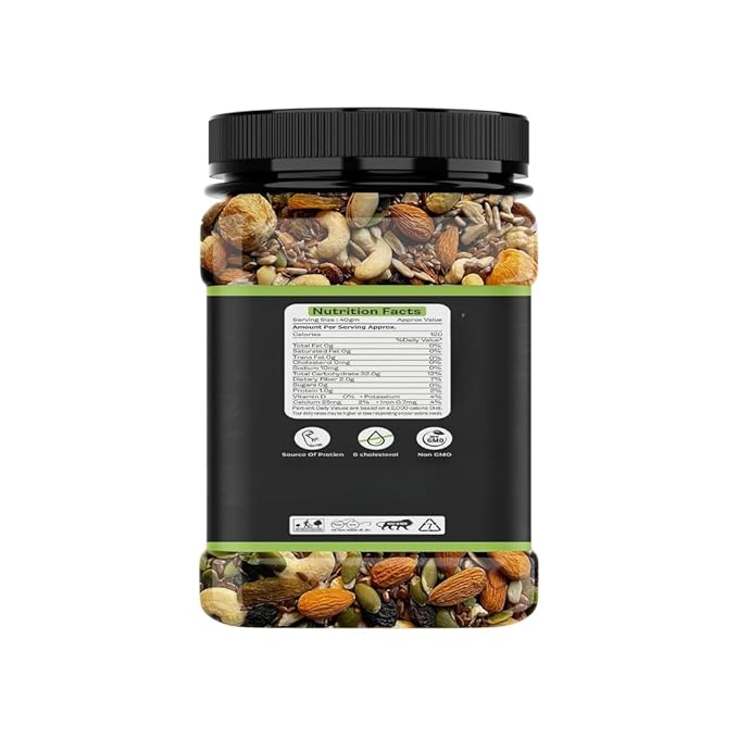 Generic Premium Healthy Trail Mix Almonds | Cashew | Raisins | Black Raisins | Pumpkin | Sunflower | Flax Seeds | Apricots | Healthy Snack | Loaded with Protein 500 gm