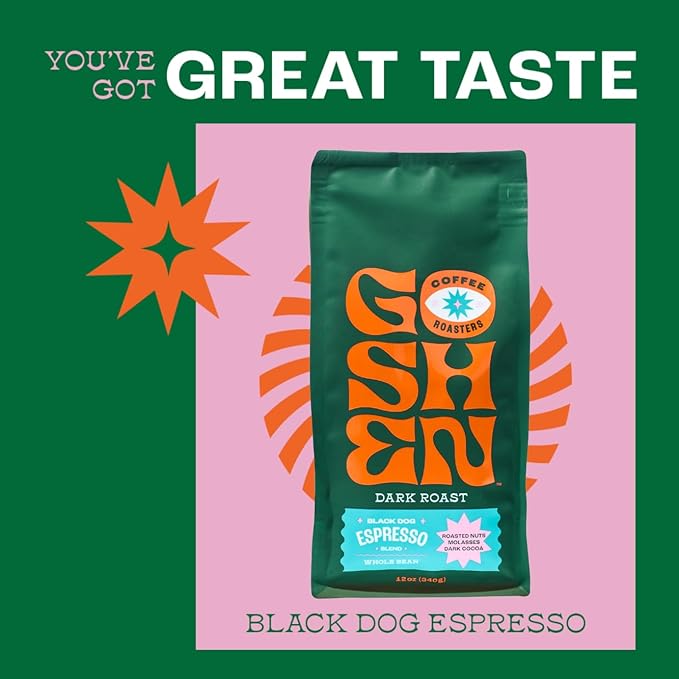 Goshen Coffee Roasters Whole Bean Black Dog Espresso Blend | Dark Roast Espresso or Brewed | Award-Winning Natural and Washed | Roasted Nuts Molasses Dark Cocoa Flavors | 2 Lb Bag