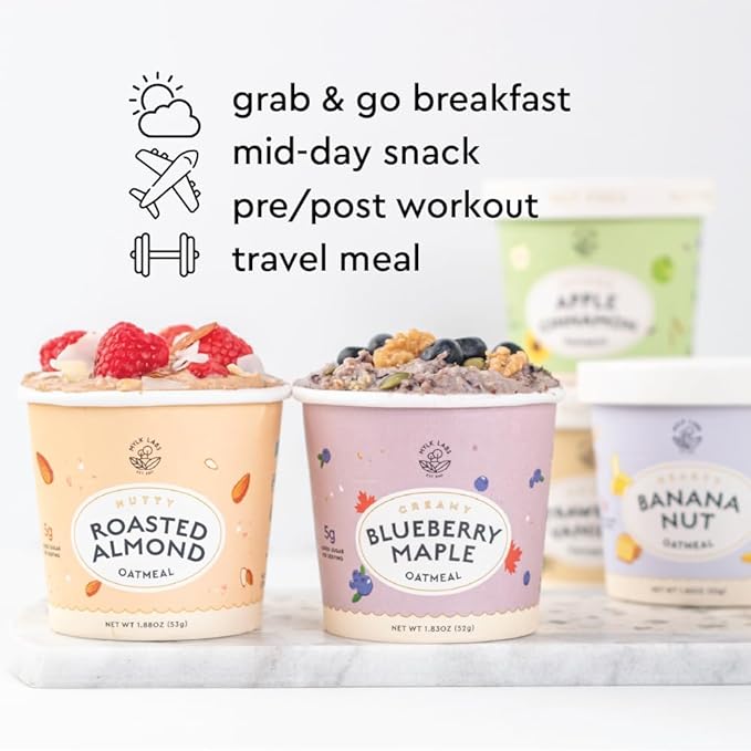 Mylk Labs Blueberry Maple Protein Oatmeal Cups Whole Grain Low Sugar High Fiber Breakfast with Superfoods Quick &amp Easy On the Go Instant Oatmeal Rolled Oats Gluten Free Vegan Nut Free 1