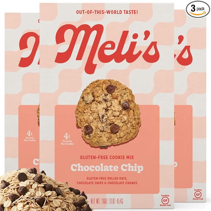 Meli’s Choco-Lot Gluten Free Cookie Mix High Protein Baking Mix with Natural &amp Milk Chocolate Chips Chocolate Chunks &amp Rolled Oats Easy Bake Oven Mixes for Sweet Treats 16oz Box3-Pack