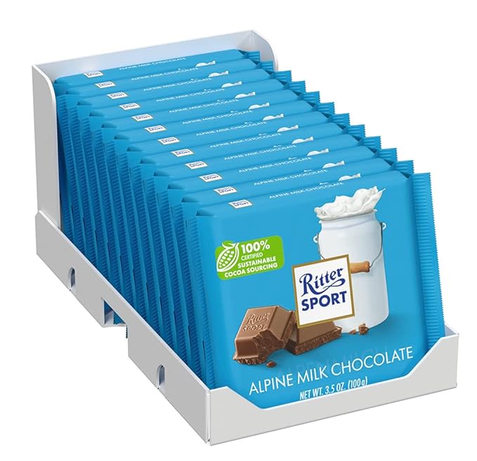 Ritter Sport Alpine Milk Chocolate 3.5 Ounce Bar 12 Pack 100% certified Sustainable Cocoa