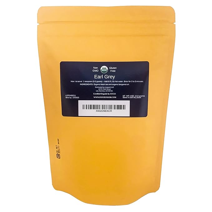 Pantenger Earl Grey Tea Loose Leaf. Organic Tea (4 Oz). Earl Grey Tea is a Blend of Bergamot Essential Oil And Ceylon Black Tea Leaves.