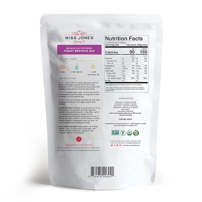 Miss Jones Baking Organic Fudge Brownie Mix Non-GMO Vegan-Friendly: Rich Cocoa (Pack of 3)
