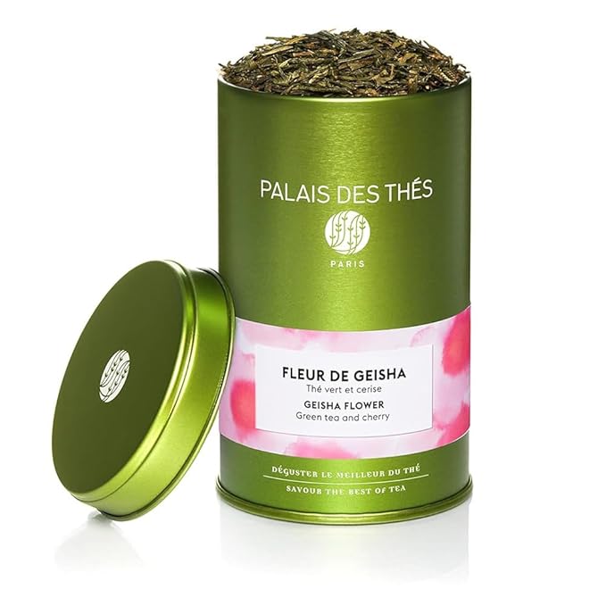 Palais des Thés - Geisha Flower - Green Tea &amp Cherry Blossom - Premium Loose Leaf Serves 20-25 Cups - 3.5oz Tin