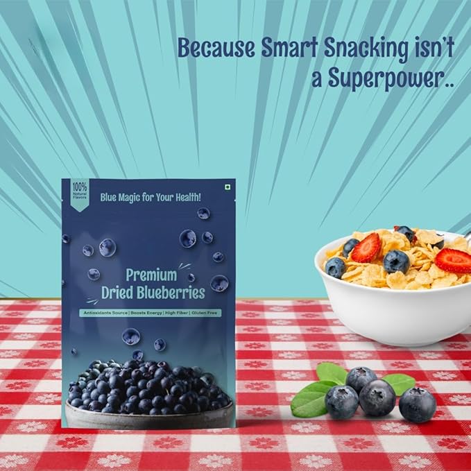 Dried Seedless Blueberries Rich in Fibre Vitamins Healthy Snacks Vegan Non-GMO &amp No Preservatives -150 gm