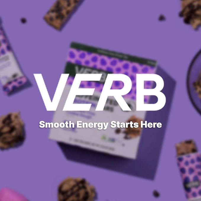 Verb Energy - Caffeinated Protein Bars Chocolate Chip Cookie Dough 190-Calorie Low Sugar 10g Protein Bar - Vegan Snacks - Gluten Free Breakfast Bars with Organic Green Tea 51g Per Bar (Pack of 12)