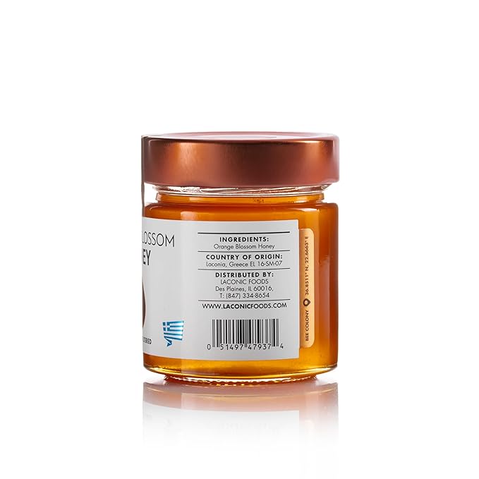 Laconic Foods | Orange Blossom Honey | Raw &amp Unfiltered Greek Citrus Honey | Single-Origin from Laconia | Woman-Owned NON-GMO | 315g