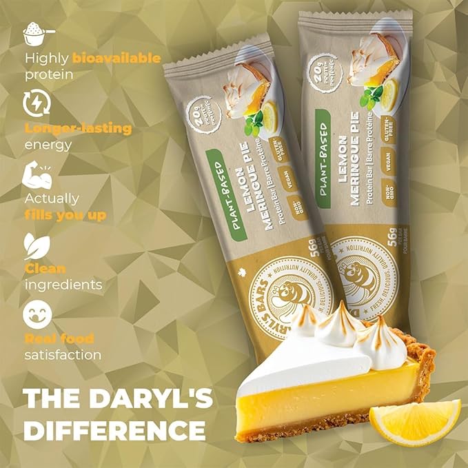 Daryl's Bars Vegan Line Lemon Meringue Pie On the G Protein Bars Gluten Free 20gr of Vegan Protein Snack Meal Replacement Pack of 1
