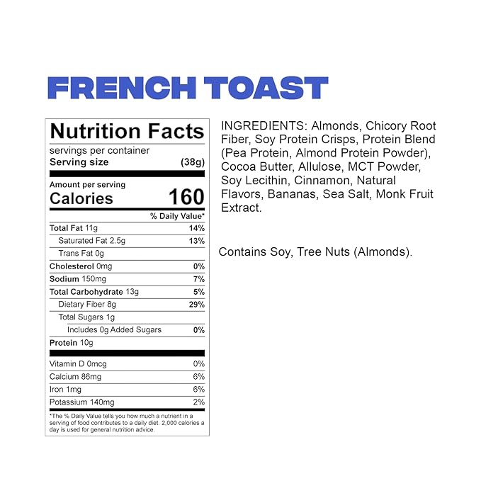 NuSkool Snacks French Toast Keto Friendly Protein Krunch Bars (12 Pack) - 7g Fiber 10g Clean Plant-Based Protein 3g Net Carbs - Gluten-Free Non-GMO Vegan Low Carb Keto Healthy Breakfast Snack