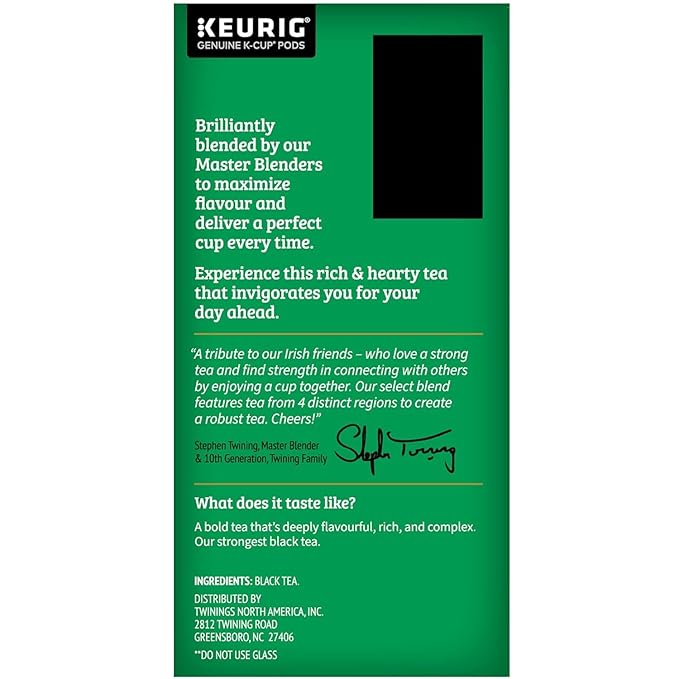 Twinings Irish Breakfast Tea K-Cup Pods for Keurig Caffeinated Black Tea Robust Strong Bold Flavour 24 Count (Pack of 2) Enjoy Hot or Iced