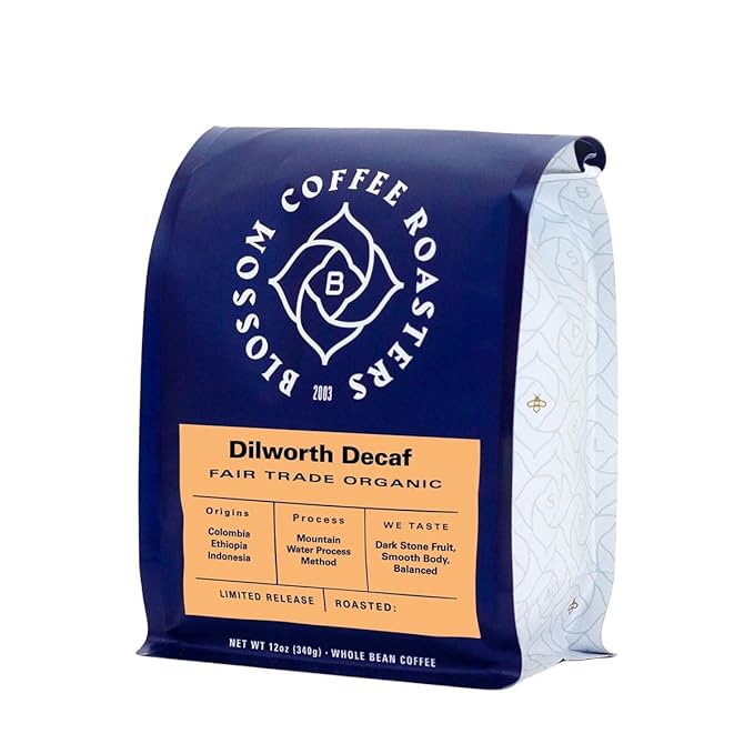 Dilworth Decaf Organic - Roasted by Blossom Coffee Roasters - Freshly Ground Coffee - 12 Ounce Bag