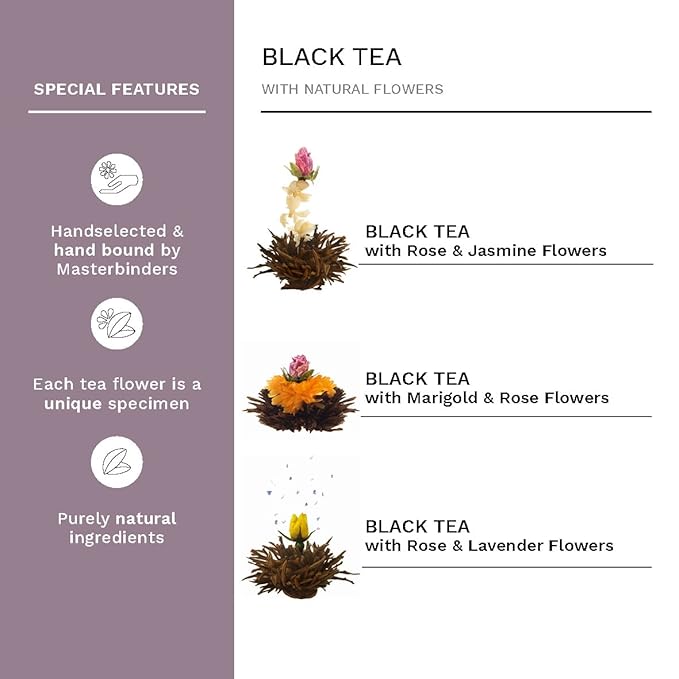 Creano Abloom Tea - Blooming Gift Set in Wooden Box - 12 Pieces in 3 Variations Black