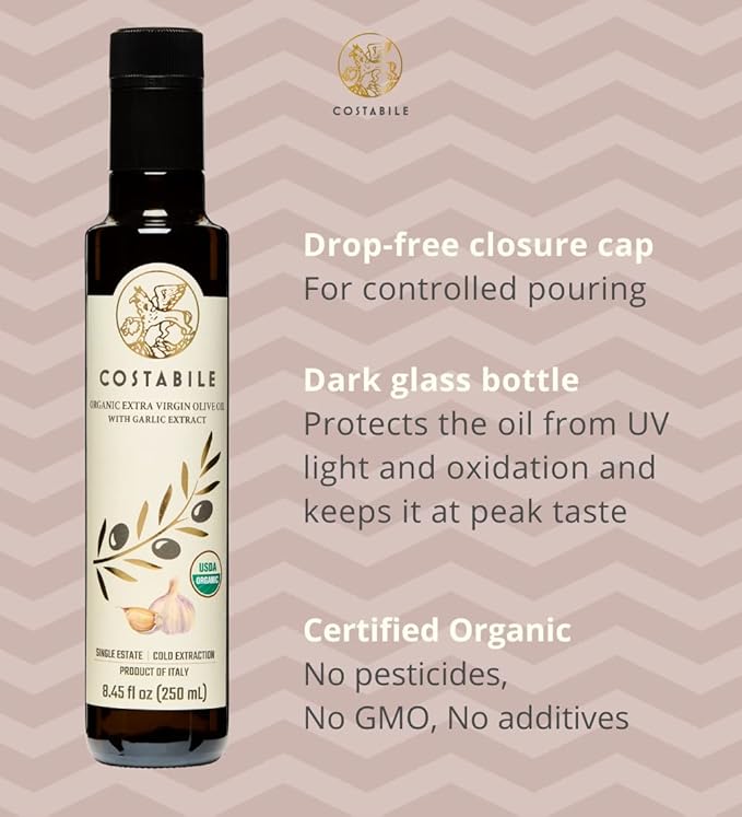 Hot Chili &amp Garlic Infused EVOO (2 x 8.45 Fl.Oz.) and Classic Blend EVOO (16.9 Fl.Oz.) - 100% Italian premium quality Olive Oil - COSTABILE