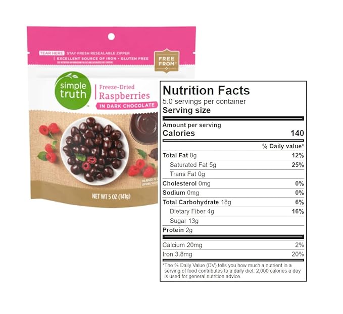 Simple Truth Freeze-Dried Raspberries in Dark Chocolate 5 oz (Pack of 2)