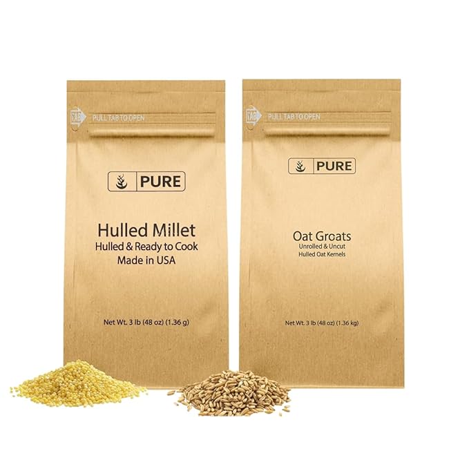 Pure Original Ingredients Oat Groats &amp Hulled Millet Bundle (3lb) Nutritional Breakfast Versatile Grains
