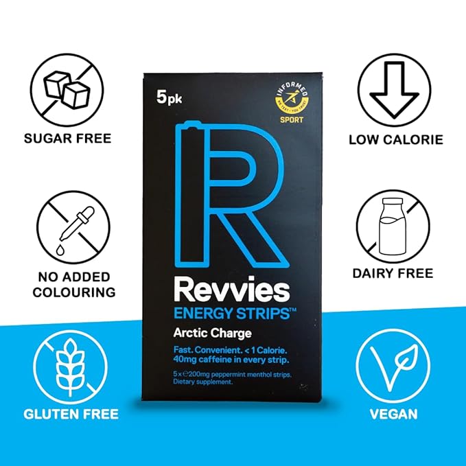 Revvies Energy Strips | Arctic Charge | 50 Strips | 40mg Caffeine Strip | 2 Strip = Coffee/Energy Drink | Less than 2 Calories | Vegan 10 x 5PK…