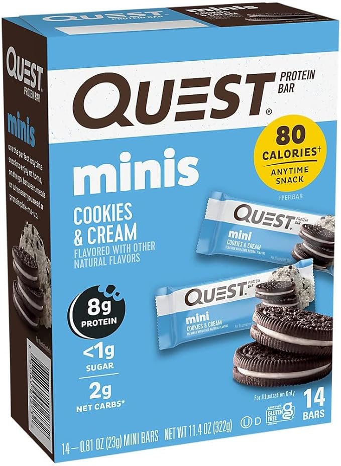 Quest Nutrition Mini Cookies &amp Cream Protein Bars High Protein Low Carb Keto Friendly 14 Count &amp Lemon Cake Protein Bars High Protein Low Carb Gluten Free Keto Friendly 12 Count (Pack