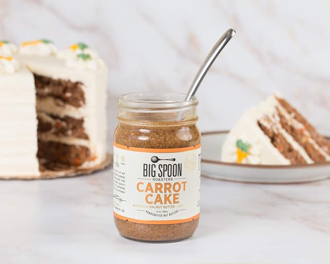 Big Spoon Roasters Carrot Cake Almond Butter With Sea Salt - Keto Friendly Low Sugar Almond Butter - Crunchy &amp Bee-Friendly Almonds - Gourmet Vegan Almond Nut Butter - 2 x 13 Ounces