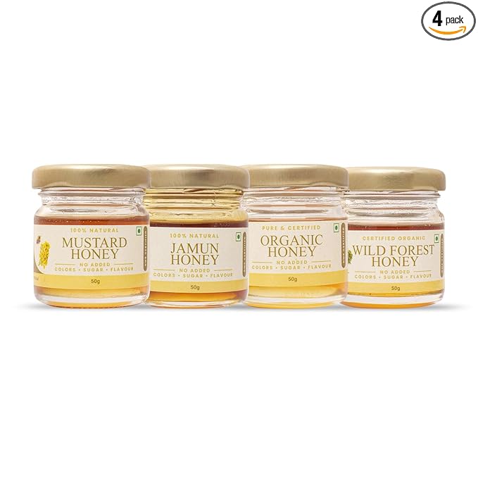 Shiva Organic Honey Tasters - Workout Booster Pack | 4 Flavors x 50g Each | Total 200g | Energize Your Fitness Journey with Pure and Natural Honey