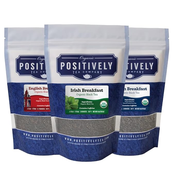 Organic Positively Tea Company Breakfast Tea Sampler Loose Leaf 4 Ounce 3 Pack