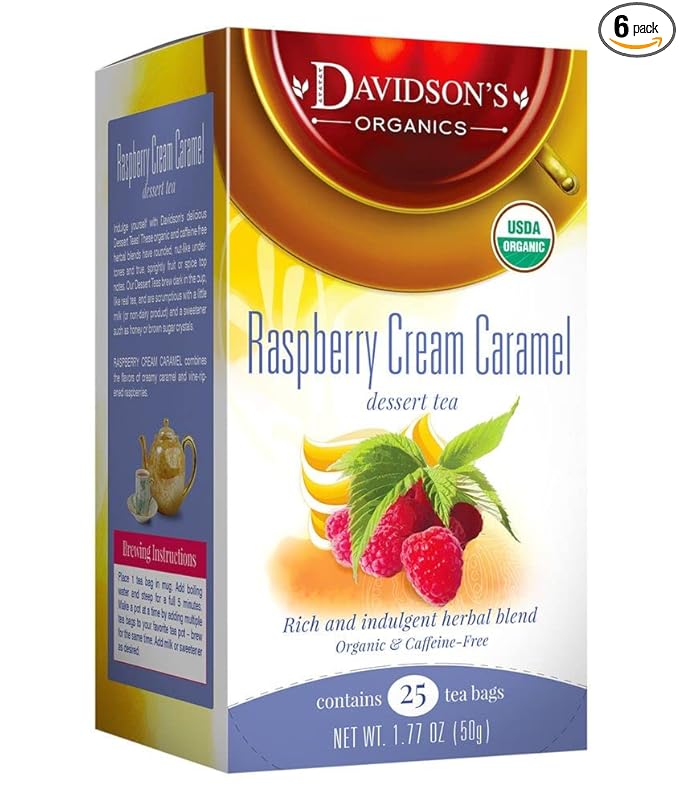 Davidson's Organics Raspberry Cream Caramel 25-count Tea Bags Pack of 6