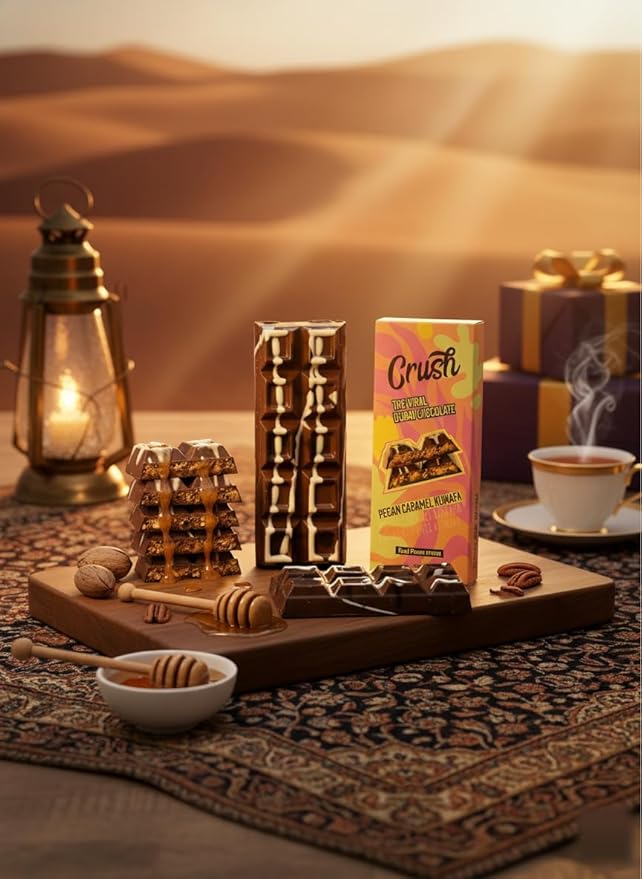 Crush Dubai Pecan Chocolate Bar – 8 oz Luxury Gift Filled with Toasted Katafi Pecan Cream &amp Tahini Inspired by the Classic Knafeh Dessert